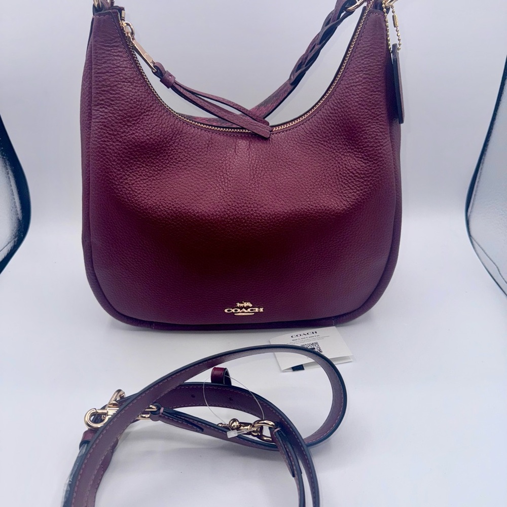 Coach Jules Hobo Crossbody Shoulder Bag Leather Snake Trim Gold Wine CC756 $428